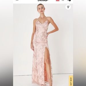 Blissful Blossoms Blush Pink Sequin Backless Maxi Dress Lulus NWT